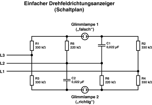 [Drehfeldrichtungsanzeiger, Schaltplan]