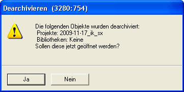 Simatic Manager-Meldung: Dearchivieren (3280:754) (Soll das dearchivierte Projekt geöffnet werden?)