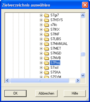 Simatic Manager-Dialog: Zielverzeichnis auswählen (Wohin soll das Projekt-Verzeichnis dearchiviert werden?)