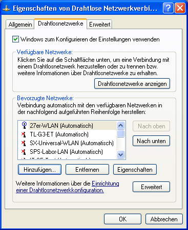 Windows-Dialog: Eigenschaften von Drahtlose Netzwerkverbindung