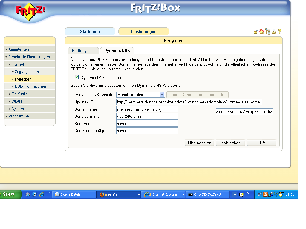 Bild: Friz!Box-DynDNS-Fenster