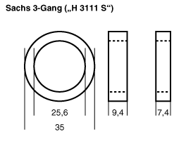 [Zeichnung: Distanzhülsen 3-Gang]